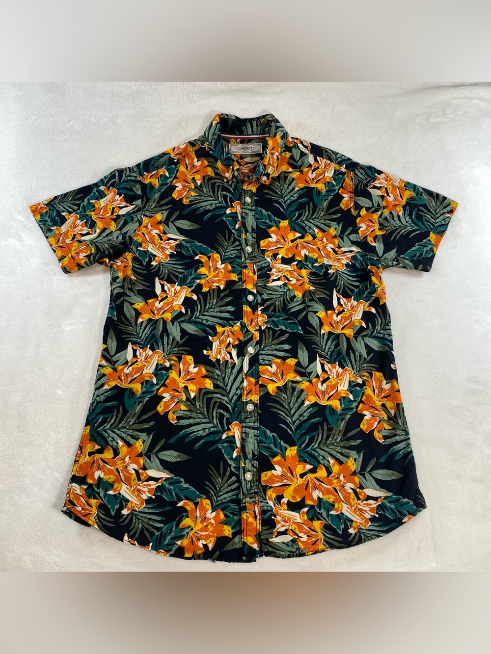 Produkt Men Tropical Hawaiian Floral Shirt Orange Black Short Sleeve Size Small